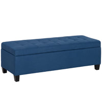 HOMCOM Linen Fabric Entryway Bench with Wooden Feet - Blue-Elegant and chic, this bench enhances any living space  