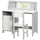 Qaba Kids Desk and Chair 2-Piece Set with Whiteboard and Storage - Grey-2 pieces set includes 1 desk and 1 matching chair 
