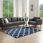 Modway - Beltara Treillis transitionnel en maillon de chaîne Tapis de comédie 8 pi l x 10 pi L - Bleu marocain et ivoire-Tissage serré à poil bas