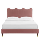 Modway Current Performance Velours Lit Plateforme Twin Avec Pieds en Bois et Manchons Dorés - Vieux Rose-Pieds en bois avec manchons dorés et casquettes sans marque