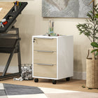 HOMCOM 3-Drawer Vertical Letter/A4 Filing Cabinet with Lock - Oak-Large storage space with 3 drawers and a spacious top for holding office tools and files
