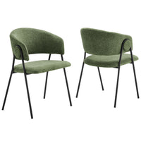 Modway Nella Upholstered Heathered Chenille Dining Chairs - Eucalyptus/Black - 2 Pack-Set of 2 Accent Dining Chairs