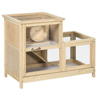 PawHut - Cage à hamster en bois à 2 niveaux avec cabane - 31 po x 16 po x 23,5 po-2 niveaux offrent un espace suffisant pour l'exercice, également équipés d'une balançoire, d'une cabane, d'une roue de course et d'une échelle pour le repos et le jeu