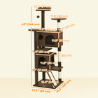 PawHut 63" H Cat Tree with Two Cat Condos - Light Brown-Multiple platforms for climbing and viewing 