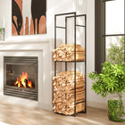 Outsunny Firewood Rack Outdoor - Heavy Duty Log Holder with Adjustable Shelf-Slim footprint with a 66.9" height-great for small patios, gardens, or indoor fireplaces