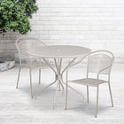 Table de jardin ronde de 35,25 po en acier gris pâle et 2 chaises au dossier rond, intérieur/extérieur [CO-35RD-03CHR2-SIL-GG]-Revêtement thermolaqué gris