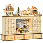 HOMCOM Light Up Christmas Advent Calendar Shop with Countdown Drawers - Village - Natural Wood-2-in-1 design, Christmas advent calendar and Xmas decoration 