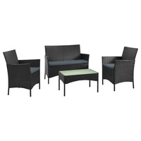 Manhattan Comfort Imperia Modern Patio 4-Person Conversation 4-Piece Set with Coffee Table - Black/Grey-Modern 4-Piece Outdoor Conversation Patio Set with 2 Armchairs, 1 Loveseat, and 1 Coffee Table