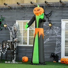 HOMCOM 9' Lit Inflatable Pumpkin Ghost Halloween Decoration-Includes seven stakes, three drawstrings and three sandbags to help keep it anchored on windy nights 