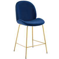Modway - Scoop Jambe en acier inoxydable doré Performance Velvet Tabouret de comptoir - Marine-Tabouret moderne à hauteur de comptoir
