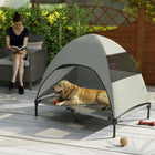 PawHut Outdoor Elevated Dog Bed with Canopy Raised Dog Bed - Light Grey-Mesh windows maintain breathability and comfort