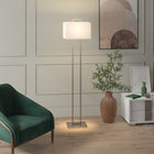 Hudson&Canal - Lampadaire Adair de 172 cm de haut avec abat-jour en tissu - Nickel brossé/blanc-Comprend un cordon de 8 pieds avec un interrupteur à prise rotatif