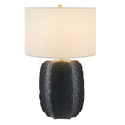 Hudson&Canal - Lampe de table haute Turbida 61 cm avec abat-jour en tissu - Noir mat/laiton/blanc-Associé à un abat-jour tambour en tissu blanc