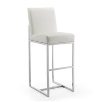 Manhattan Comfort Element 16.34" Modern Faux Leather Upholstered Bar Stool - Pearl White and Polished Chrome-Modern Barstool with Backseat Perfect for Bar and Kitchen Use