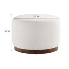 Modway Tilden Large 23" Round Boucle Upholstered Upholstered Ottoman - Cloud/Walnut-Dense Foam Padding