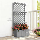 Outsunny Wooden Planter with Trellis & Hanging Roof - Plant Shelf - Drainage Holes - Bed Liner - Grey-Drainage holes ensure optimal soil moisture, preventing plant rot
