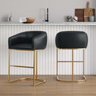 Manhattan Comfort - Louvre tabouret de comptoir mi-siècle moderne en similicuir 20" - noir et or titane - lot de 2-Piédestal demi-cercle en acier inoxydable avec finition dorée