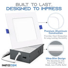 Impotek 4" Square LED 9W 5CCT Dimmable Recessed Ceiling Light - 12 Pack-Exceptional Brightness & Adjustable Dimming - Illuminate your space with the pinnacle of LED technology. Our recessed ceiling light boasts superior lumens for unparalleled brightness while maintaining energy efficiency at just 9 Watts for 800 lumens. Experience smooth dimming from 5% to 100%, ensuring compatibility with a wide range of dimmers on the market. Please note, a dimmer is not included