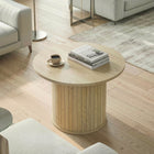 HOMCOM Round Coffee Table with Slatted Column Base - Natural Wood-MDF and steel construction supports up to 22 lbs securely