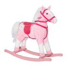 Qaba Plush Pony Kid Rocking Horse with Realistic Sound - Light Pink-Comfortably rocks back and forth 