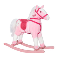 Qaba Plush Pony Kid Rocking Horse with Realistic Sound - Light Pink-Comfortably rocks back and forth 