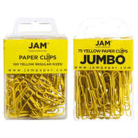 JAM Paper Combo Pack Colourful Paper Clips - Standard & Jumbo - Yellow - 100 Pack & 75 Pack -Colour: Yellow