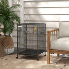 PawHut 31" H Rolling Bird Cage with 5 Doors, Swing, Stainless Steel Bowls and Removable Tray - Grey-A large door and four small doors for easy access 