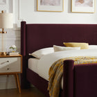 Modway Rael Performance Velvet Queen Platform Bed - Mulberry-Padded Headboard and Footboard