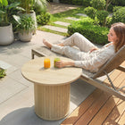 HOMCOM Round Coffee Table with Slatted Column Base - Natural Wood-Round silhouette complements diverse interior styles effortlessly