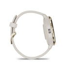 Garmin Venu 3S Watch - 41 mm - Soft Gold Stainless Steel Bezel with Ivory Case and Silicone Band-Know your body better with extensive health monitoring features, including wrist-based heart rate, morning report, fitness age, stress tracking, menstrual cycle and pregnancy tracking, meditation and more