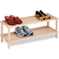 Honey Can Do 2-Tier Unfinished Natural Wood Shoe Rack-Organize up to 6 pairs of shoes