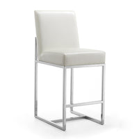 Manhattan Comfort Element 16.34" Modern Faux Leather Upholstered Counter Stool - Pearl White and Polished Chrome-Mid-Century Modern Counter Stool with Backseat Perfect for Bar and Kitchen Use