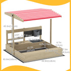 Outsunny Outdoor Kids Square Sandbox with Cover - 44.9" x 43.3" - Natural Wood-The height and angle of the canopy can be adjusted 