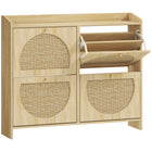 HOMCOM Shoe Cabinet with 4 Flip Drawers for Storage - Natural Wood-Unique rattan doors and wood-effect finish add boho charm to any space