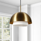 Hudson&Canal - Suspension Octavia de 40 cm de large avec abat-jour en métal et verre - Laiton/laiton et blanc-Dimensions du produit : 15" L x 15" l x 13" H