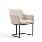 Manhattan Comfort - Fauteuil de salle à manger moderne Serena 23,03 po en similicuir crème-Chaise flottante avec base en métal demi-cercle noire