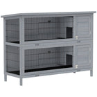 PawHut - Clapier à lapin 2 niveaux en bois gris - 53,75 po L x 19,75 po l x 36,5 po H-Fabriqué en bois de sapin massif reconnu pour sa solidité et sa durabilité 