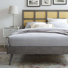 Modway Sidney Cane and Wood Full Platform Bed with Splayed Legs - Grey-Wood Slat Support System