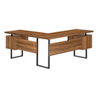 Monarch Specialties 7610 70" Computer Desk - Walnut/Black Metal/L/R Face-2 small drawers and 1 large hanging file drawer have black handles, metal drawer glides, and finished interiors