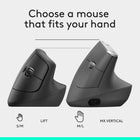 Logitech Lift Vertical Ergonomic Mouse - Graphite-Battery life may vary based on user and computing conditions