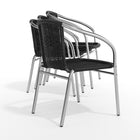 Flash Furniture 4 pièces - Chaise empilable de restaurant commerciale pour intérieur et extérieur en aluminium et rotin noir-Dossier et siège en rotin noir