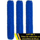 Gritt Commercial - Tête de vadrouille à poussière en microfibre bouclée - 60 po x 5 po - Bleu - Paquet de 3-Facile à laver pour une durabilité accrue