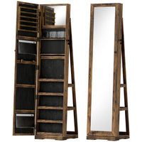 HOMCOM Mirror Jewelry Cabinet - 15" L x 15" W x 63" H - Rustic Brown-360° rotatable design sees your beauty 