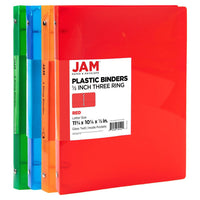 JAM Paper Plastic 0.5" 3-Ring Binders - Assorted Colours - 4 Pack-Colour: Red, Blue, Green & Orange | Be stylish and organized with colourful binders.