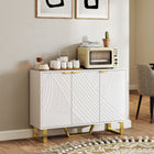 HOMCOM 42.1" L Sideboard Buffet Cabinet with Storage - White-Carved line designs and golden finger pulls enhance aesthetic appeal