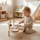 Qaba 4-in-1 Kids Musical Instrument with Drums and Xylophone - Natural Wood-Enhances sensory exploration, boosting coordination, motor skills, and musical talent 
