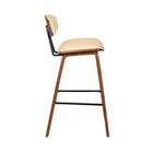 Armen Living - Fox Tabouret de Bar Moderne Mi-Siècle de 65 cm de Hauteur de Comptoir en Similicuir Crème et Bois Noyer-4