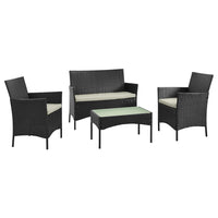 Manhattan Comfort Imperia Modern Patio 4-Person Conversation 4-Piece Set with Coffee Table - Black/Cream-Modern 4-Piece Outdoor Conversation Patio Set with 2 Armchairs, 1 Loveseat, and 1 Coffee Table
