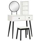 HOMCOM Vanity Desk with Stool - 31.5" L x 16.5" W x 51.6" H - White/Black-Set includes the dressing table and matching stool 