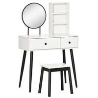 HOMCOM Vanity Desk with Stool - 31.5" L x 16.5" W x 51.6" H - White/Black-Set includes the dressing table and matching stool 